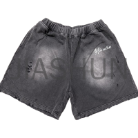 Vintage Acid Wash Distressed French Terry Cotton Shorts DTG