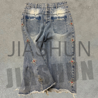 Vintage Acid Wash Baggy Cargo Carpenter Jeans Rhinestone