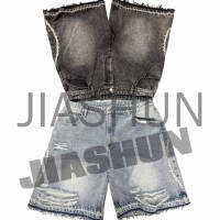 Distressed Acid Wash Graphic Regular Denim Shorts with Embroidery