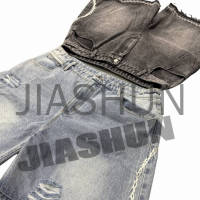 Distressed Acid Wash Graphic Regular Denim Shorts with Embroidery