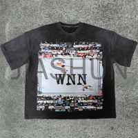 Boxy Distressed Graphic T-Shirt with DTG Print