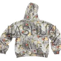 Cotton Boxy Zip Hoodie with Vintage Hunting Camouflage Print