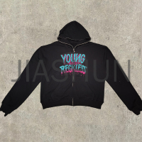 500 gsm Washed Oversized Zip-Up Hoodie with DTG Print