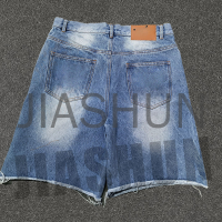 Blue Distressed Wash Denim Shorts with Screen Printing