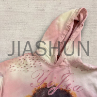 Acid Wash Distressed Hoodie with Embroidery and DTG Print