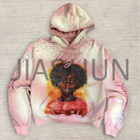 Acid Wash Distressed Hoodie with Embroidery and DTG Print