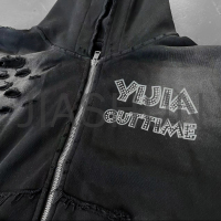 Acid Wash Distressed Zip-Up Hoodie with DTG Print