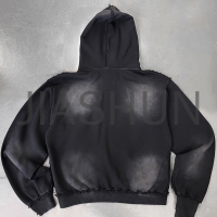 Acid Wash Distressed Zip-Up Hoodie with DTG Print