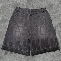Black Vintage Acid Wash Distressed Oversized Denim Shorts