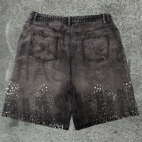Vintage Acid Wash Cotton Rhinestone Logo Shorts