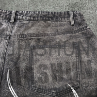 Vintage Acid Wash Cotton Rhinestone Logo Shorts