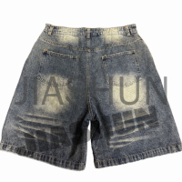 Acid Wash Distressed Embroidery Patch Denim Shorts