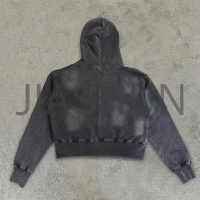 Acid Wash Zip-Up Hoodie with Logo Print