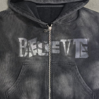 Acid Wash Vintage Oversized Square Zip Hoodie