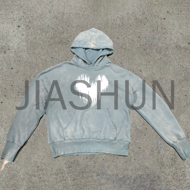 Acid Wash Oversized Distressed Ripped Print Pullover Hoodie