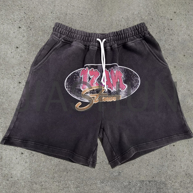 Vintage Distress Washed Screen Printed Shorts
