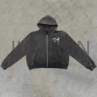 Heavyweight Acid Wash Plaid Zip Hoodie