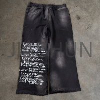 Black French Terry Acid Wash Wide Leg Jogger Sweatpants