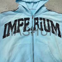 French Terry Cotton Oversized Boxy Zip-Up Hoodie with Rhinestones
