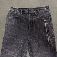 Wide Leg Flared Stacked Embroidered Patch Ripped Jeans