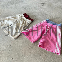 Striped French Terry Cotton Double Waist Shorts