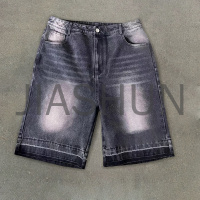 Vintage Denim High-Waist Baggy Shorts with Five-Point Design