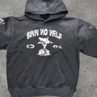 Black Acid Wash Cotton Hoodie with Digital Printing