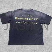 Black Drop Shoulder Crew Neck T-Shirt with Sun Faded Stone Acid Wash