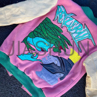 Pink Baseball Jacket with Embroidered Patch and Leather Buttons