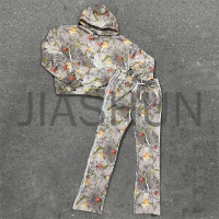 Vintage Wash Baggy Tracksuit with Full Print