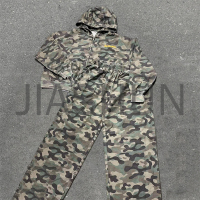 Zip-Up Distressed Camo Tracksuit Set