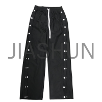 100% Nylon Wide Leg Mid Waist Black Trackpants with Side Open Button
