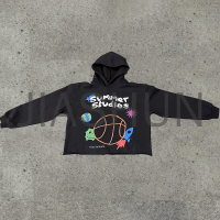 Cotton Raw Hem Cropped Hoodie with 3D Puff Print