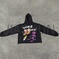 Cotton Raw Hem Cropped Hoodie with 3D Puff Print