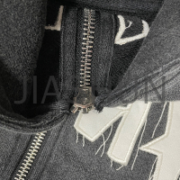 Acid Wash Distressed Cotton Zip-Up Hoodie with Logo Embroidery