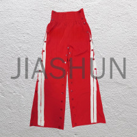 Breathable Nylon Trousers with Striped Button Detail
