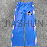 Embroidered Cotton Wide Leg Windbreaker Pants