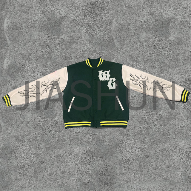 Chenille Patch Logo Wool Varsity Jacket PU Leather Sleeves