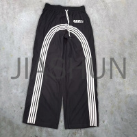 Nylon Oversized Baggy Striped Trackpants with Logo Embroidery