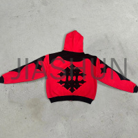 450gsm Vintage Acid Wash Distressed Zip-Up Hoodie with Embroidery