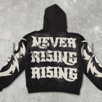 Vintage Distressed Acid Wash Hoodie Set with Embroidery Patch