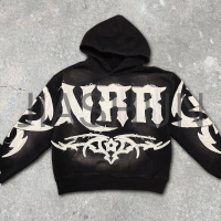 Vintage Distressed Acid Wash Hoodie Set with Embroidery Patch