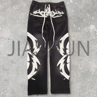 Vintage Distressed Acid Wash Hoodie Set with Embroidery Patch
