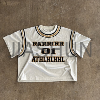 Thick Collar Oversized Boxy T-Shirt with Graphic Screen Printing