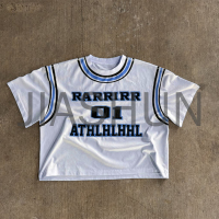 Thick Collar Oversized Boxy T-Shirt with Graphic Screen Printing