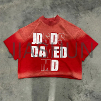 250 GSM Sun-Faded Acid Wash Distressed Oversize Cropped T-Shirt