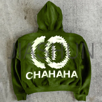 Acid Wash Oversized Zip-Up Hoodie with DTG Print