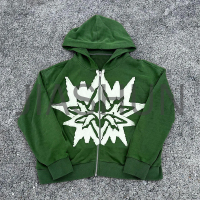 Vintage Acid Wash Zip-Up Hoodie with Distressed Embroidery Patch