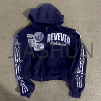 Vintage Washed Zip Hoodie with Patch Embroidery