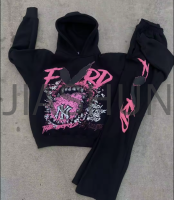 Cotton French Terry Flared Tracksuit Set with Print